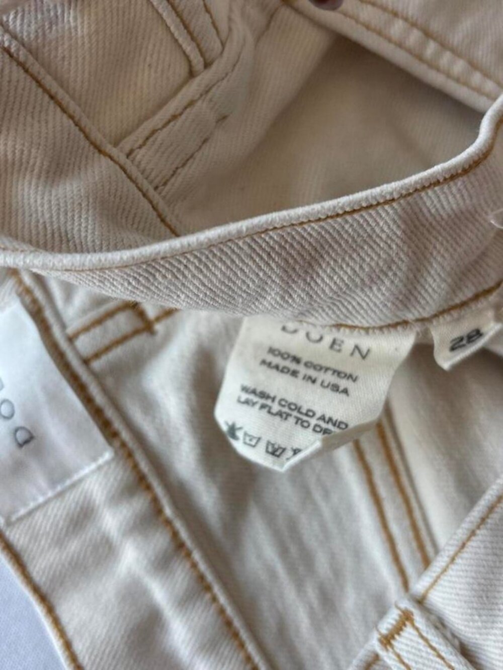 DOEN Diana High-Rise Straight Leg Jeans Cream Ecru Rigid Cotton 28